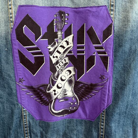 STS Blue Trucker Jacket Upcycled w/Styx Graphic & Crochet Details Size S - Picture 5 of 10